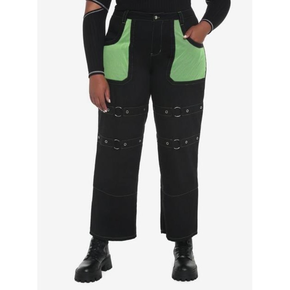 Hot Topic Pants Womens Size 28 / 3 Black Green Goth Skater Y2K Punk Fishnet